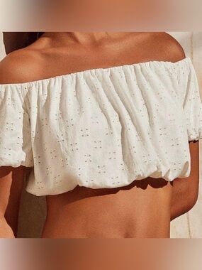 Urban Outfitters White Eyelet Off-Shoulder Crop Top